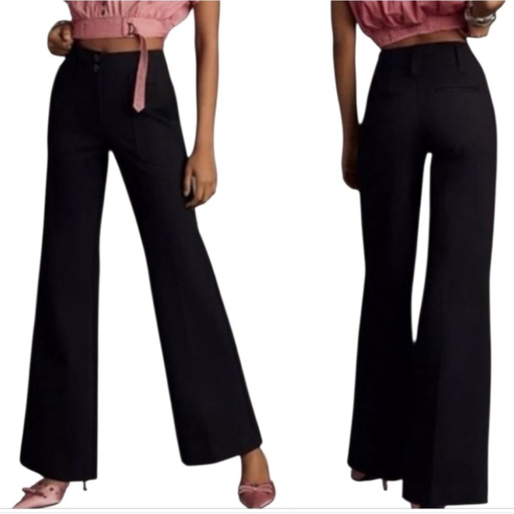 Anthropologie Maeve The Naomi Ponte‎ Wide-Leg Flare Pants Black Sz 12 petite